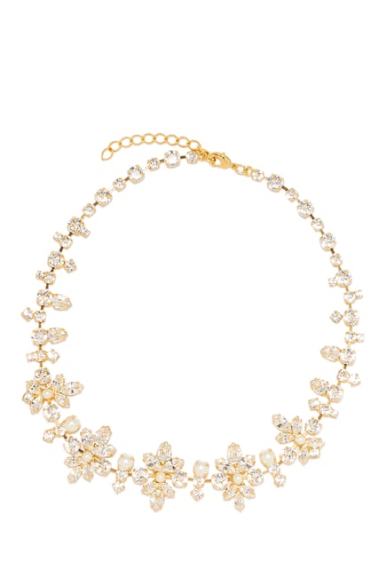La Vie En Rose Necklace, 18k Gold-Plated Metal with Swarovski Crystals & Pearl 